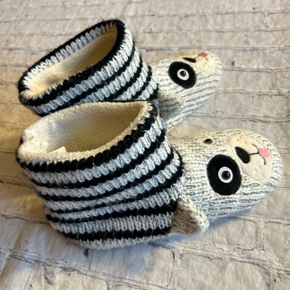 PUPPY DOG BOOTIE WOMEN’S SLIPPERS BLACK & CREAM DOGGY FACE SIZE L(9-10)